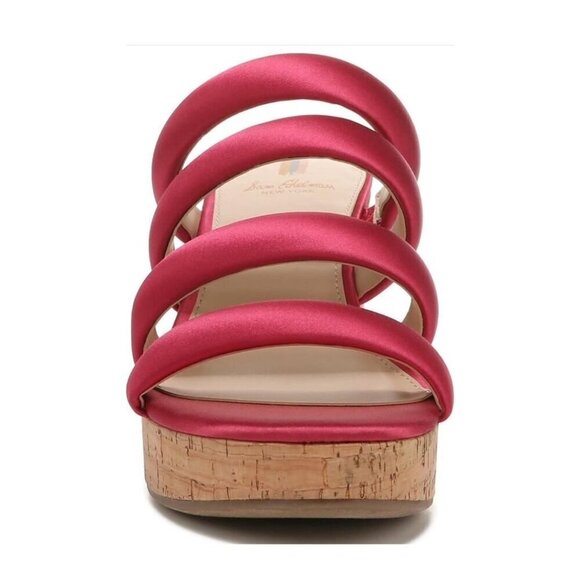 Sam Edelman Womens Red Satin Strappy Open Toe Cork Wedge Sandals Sz 8 M New - Picture 13 of 15